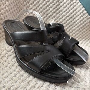 Dansko Avril Strappy Slide Sandals black leather size 39